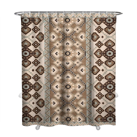 Extra Long Boho Shower Curtain 72x84 Inches - Vintage Floral & Tropical Leaves Pattern, Waterproof Bohemian Bathroom Decor with 12 Hooks, Tribal Rustic Style