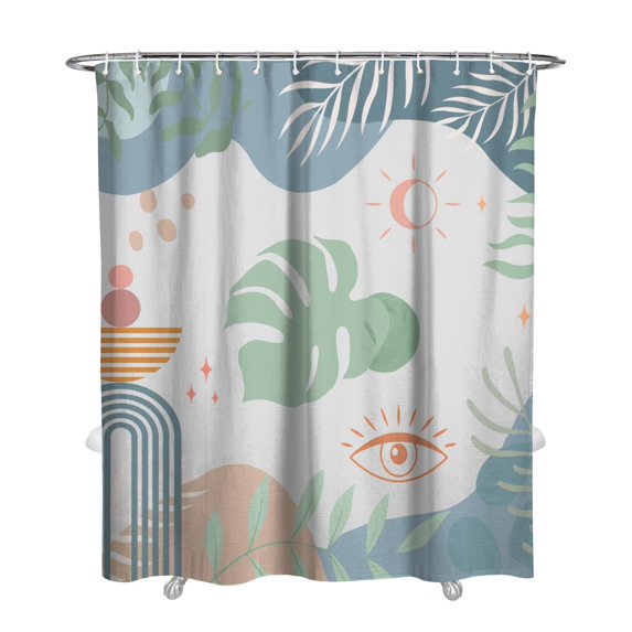 Extra Long Boho Shower Curtain 72x84 Inches - Vintage Floral & Tropical Leaves Pattern, Waterproof Bohemian Bathroom Decor with 12 Hooks, Tribal Rustic Style