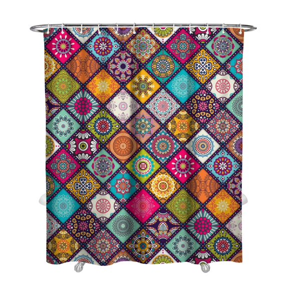 Extra Long Boho Shower Curtain 72x84 Inches - Vintage Floral & Tropical Leaves Pattern, Waterproof Bohemian Bathroom Decor with 12 Hooks, Tribal Rustic Style