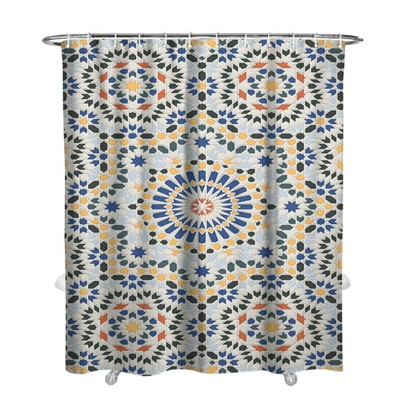 Extra Long Boho Shower Curtain 72x84 Inches - Vintage Floral & Tropical Leaves Pattern, Waterproof Bohemian Bathroom Decor with 12 Hooks, Tribal Rustic Style