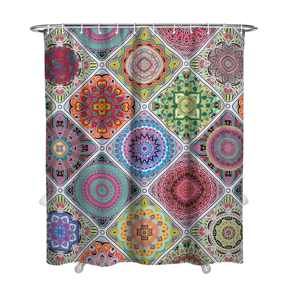 Extra Long Boho Shower Curtain 72x84 Inches - Vintage Floral & Tropical Leaves Pattern, Waterproof Bohemian Bathroom Decor with 12 Hooks, Tribal Rustic Style