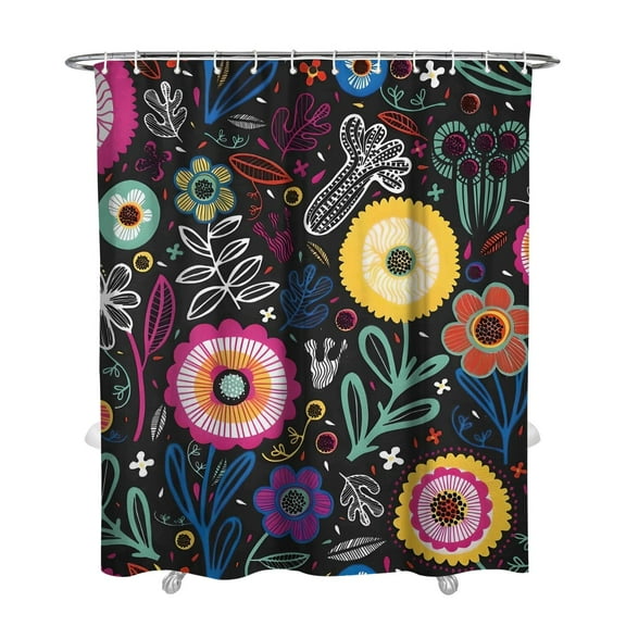Extra Long Boho Shower Curtain 72x84 Inches - Vintage Floral & Tropical Leaves Pattern, Waterproof Bohemian Bathroom Decor with 12 Hooks, Tribal Rustic Style
