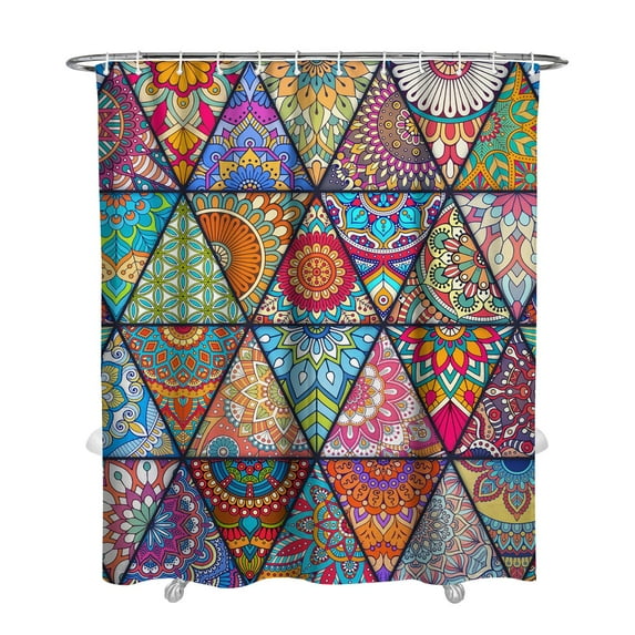 Extra Long Boho Shower Curtain 72x84 Inches - Vintage Floral & Tropical Leaves Pattern, Waterproof Bohemian Bathroom Decor with 12 Hooks, Tribal Rustic Style