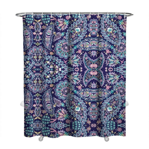 Extra Long Boho Shower Curtain 72x84 Inches - Vintage Floral & Tropical Leaves Pattern, Waterproof Bohemian Bathroom Decor with 12 Hooks, Tribal Rustic Style