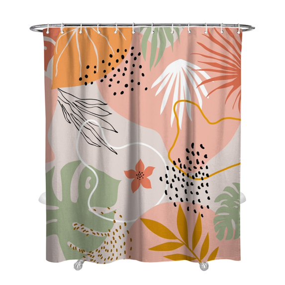 Extra Long Boho Shower Curtain 72x84 Inches - Vintage Floral & Tropical Leaves Pattern, Waterproof Bohemian Bathroom Decor with 12 Hooks, Tribal Rustic Style