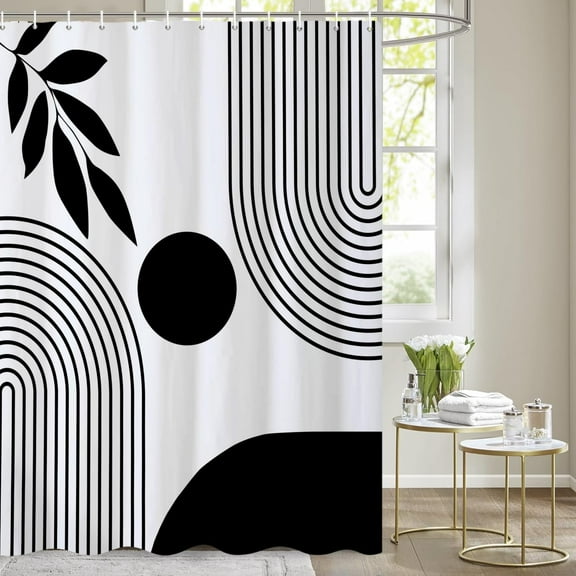 Extra Long Boho Shower Curtain Mid Century Modern Shower Curtains For Bathroom Black And White Geometric Minimalist Bohemian Waterproof Fabric Bathroom Shower Curtain Set 72x84 Inch