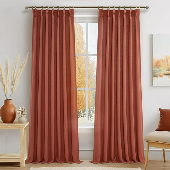 Extra Long Burnt Orange Sheer Fall Curtains & Drapes 108 Inches Long 2 Panels for Room , Luxury Decor Pinch Pleated Faux Linen Light Filtering Office Floor to Ceiling 40 x 108 Length Burg