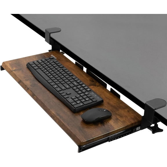 Extra Long Clamp-on Computer Keyboard and Mouse Under Desk Slider Tray, 34 x 11 inch Pull Out Platform Drawer, Black