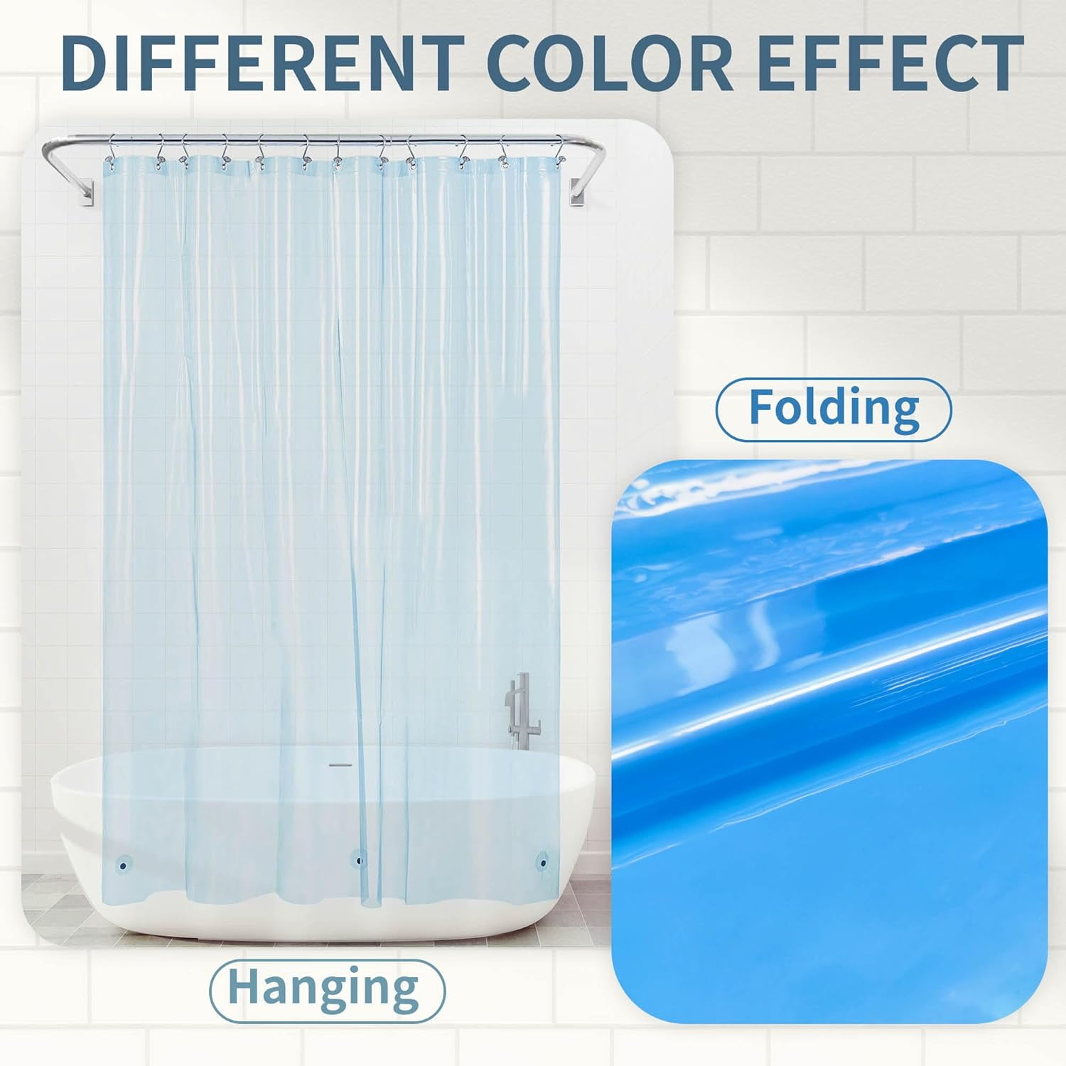 Extra Long Clear Blue Shower Curtain Liner With 3 72" X 84