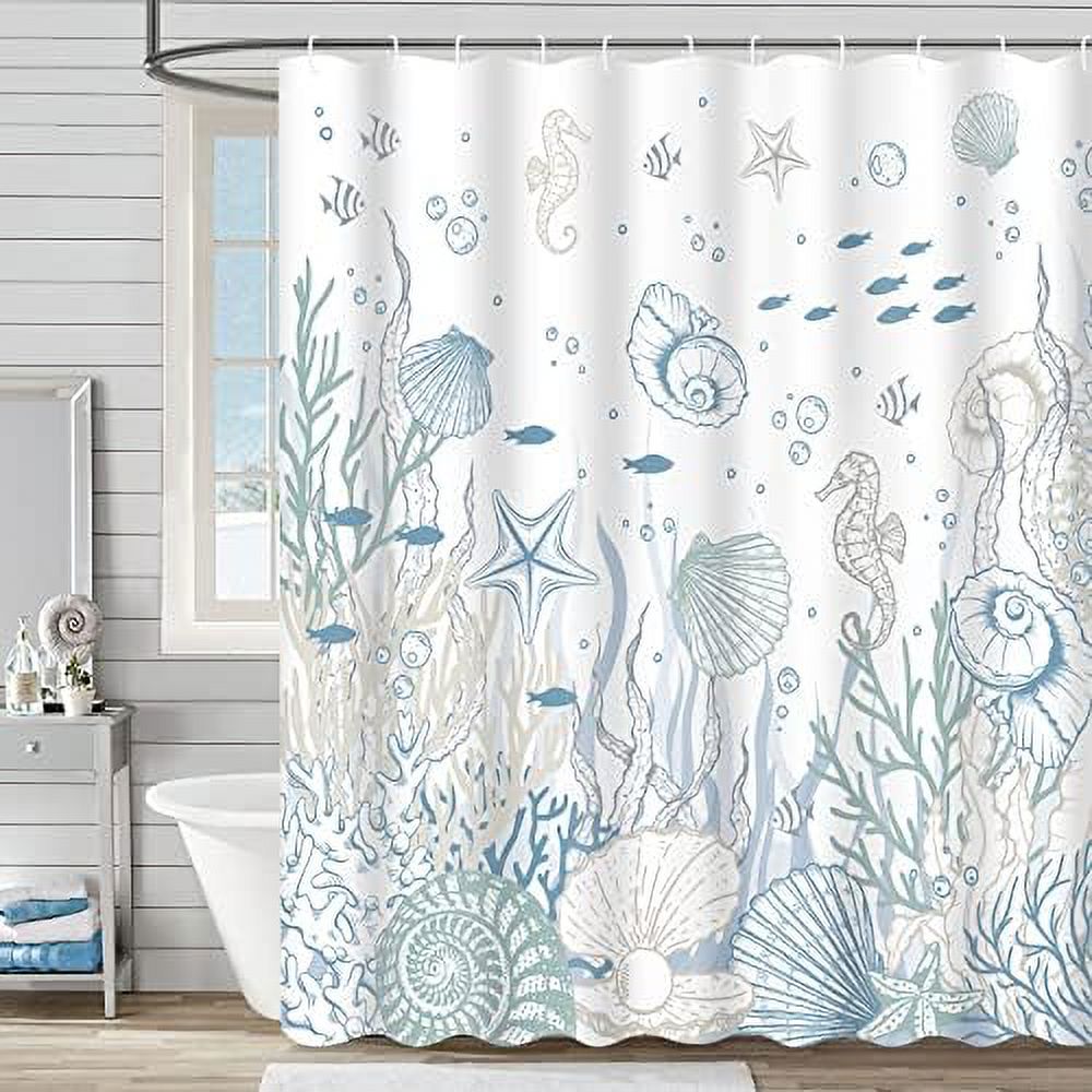 Extra Long Coastal Shower Curtain Nautical Seashell Shower Curtain with