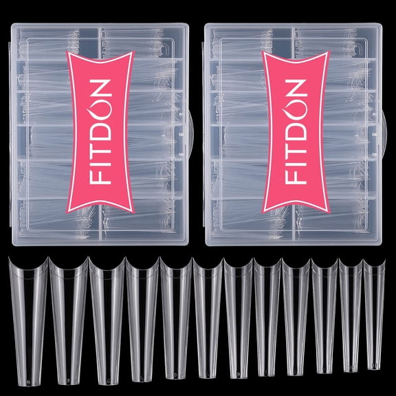 Extra Long Coffin Nail Tips, FITDON 480pcs XXL Long Ballerina False Nail Tip, 2 Boxes