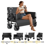 Wagon Cart, Collapsible Wagon,Sports Wagon with seats Sofa cart & Cup Holders, 445 lbs Capacity, for Garden/Camping Use,Black