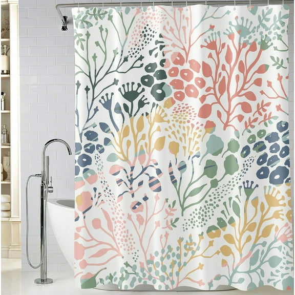 Extra Long Colorful Abstract Floral Shower Curtain 72 x 84 Inch，Watercolor Flowers Shower Curtain for Bathroom Decor, Wildflower Fabric Shower Curtain with 12 Hooks