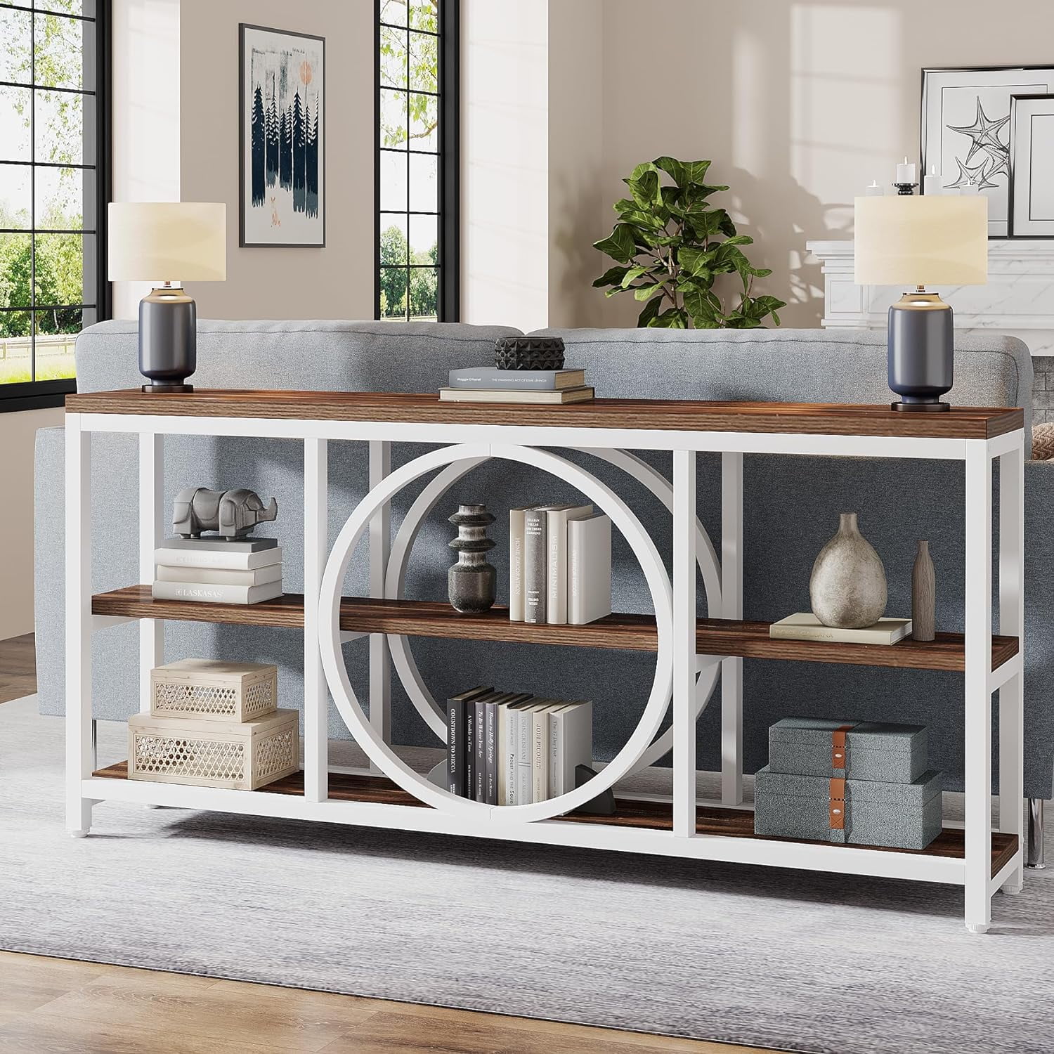 Extra Long Console Table, 70.9 inch Narrow Sofa Tables with 3 Tier Wood