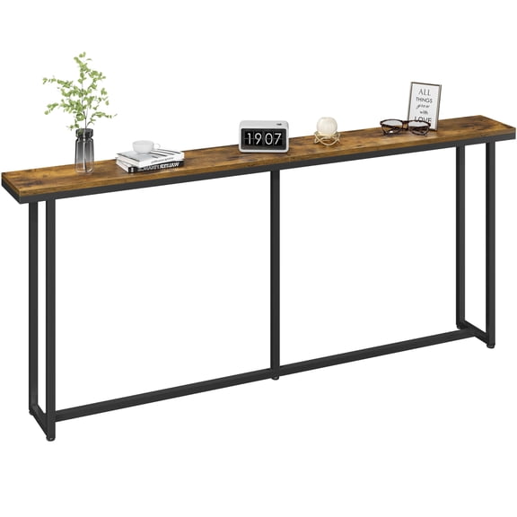 Extra Long Console Table, 71 Inch Narrow Sofa Table Behind Couch with Sturdy Metal Frame, Space Saving Entryway Hallway Living Room Furniture, Brown
