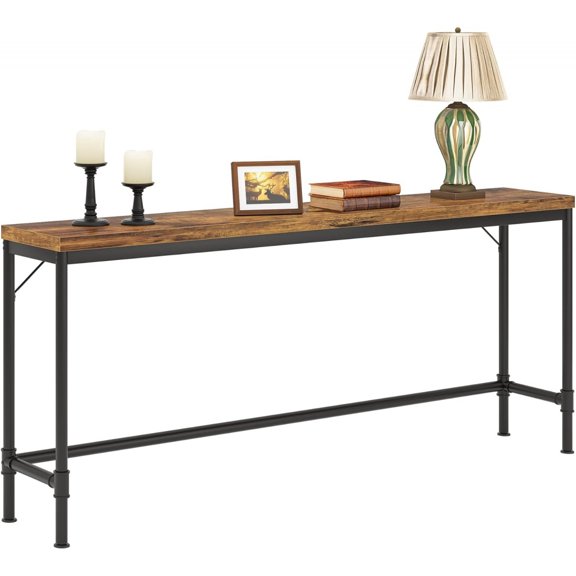 Extra Long Console Table, Narrow Sofa Table Behind Couch, Rustic Entryway Hallway Table Industrial Height Bar Table for Living Room