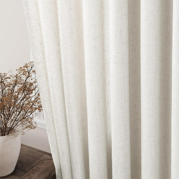 Extra Long Curtains 120 inch Length 2 Panels Back Tab Neutral Farmhouse Drapes Light Filtering Semi Sheer Linen Curtain 120 inches Long for Floor to Ceiling Window Sliding Door Cream 10 FT