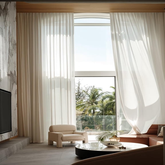 Extra Long Curtains Linen Sheer Light Filtering Drapes Ceiling to Floor Loft High Living Room 168 Inch Long Rod Pocket Nature 1 Panel 52x168 (14FT)