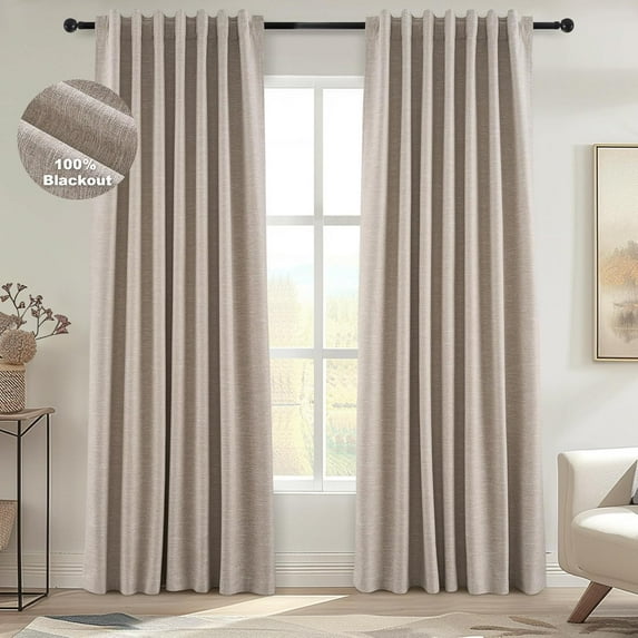 Extra Long Custom 102 Inch Curtains, 100% Blackout Curtains Drapery for Bedroom, Winter Acoustic Noise Cancelling Pleated Heading Tape Hook Back Tab Burap Taupe Boho Drapes 2 Panel Set