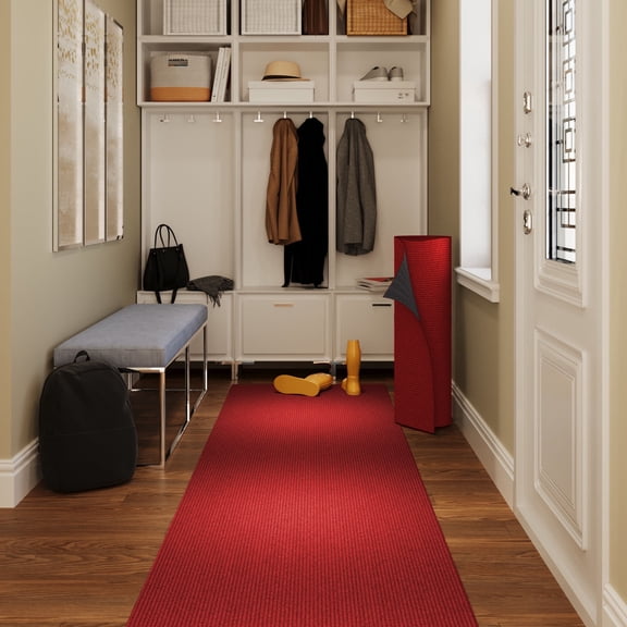 24 in. Wide x Cut-to-Length – Non-Slip, All-Weather, Heavy-Duty Utility Runner Rug – Absorbent, Dirt-Trapping, Kid and Pet Safe for Entryways and High-Traffic Areas, Red