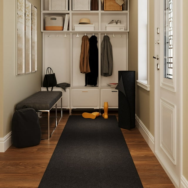 Non-Slip, Dirt-Trapping, Heavy-Duty Utility Runner Rug - 24in x 33ft (Extra-Long Custom Sizes Up to 55ft) - Absorbent for All-Weather, High-Traffic Entryways, Hallways, Patios & Offices - Black