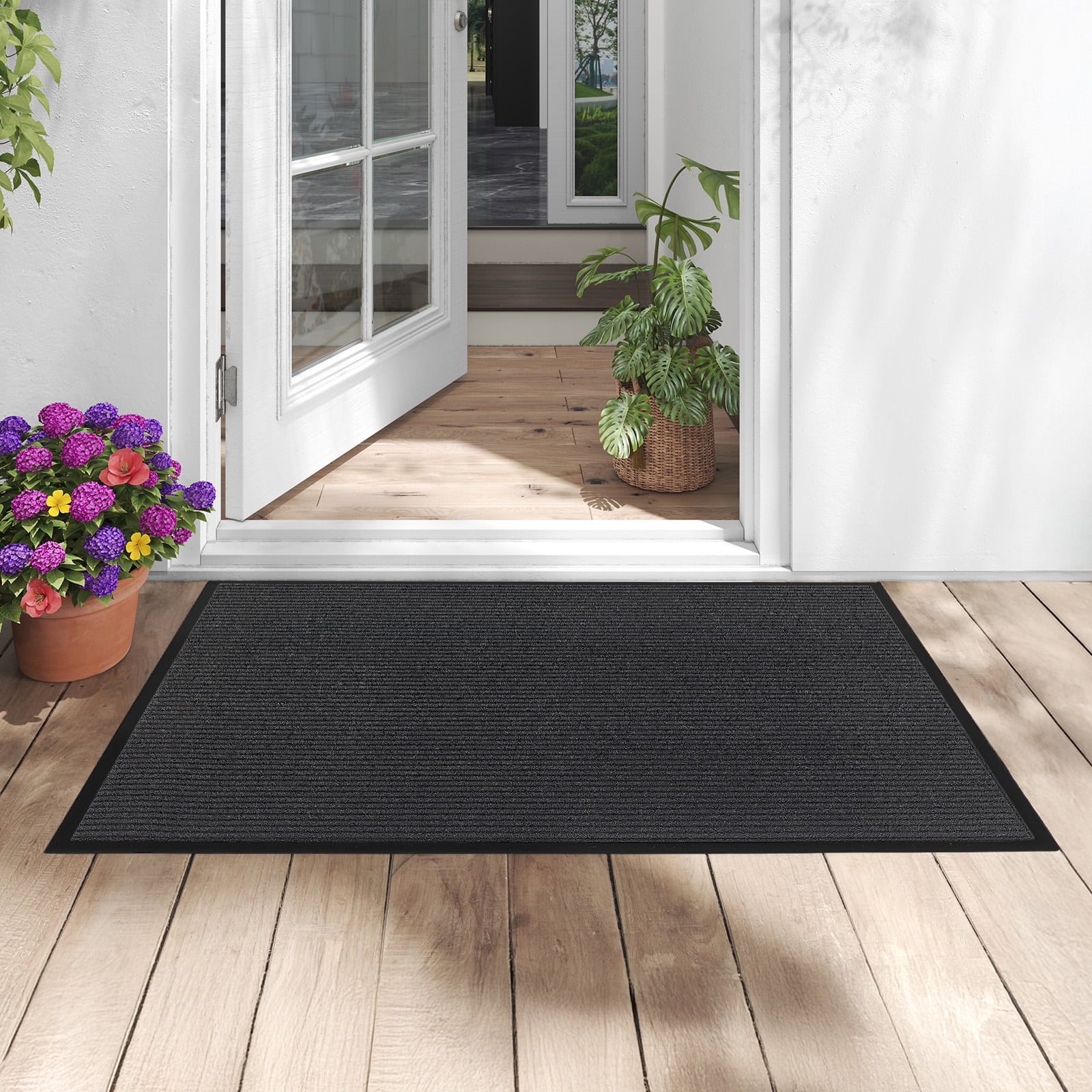 Extra-Long Dark Gray PVC Composite Entryway Mat, 90x150x0.7cm Commercial-Grade Non-Slip Mat, Heavy-Duty Dirt Trapping Mat for Storefronts Office Lobbies Airports Home Entrances