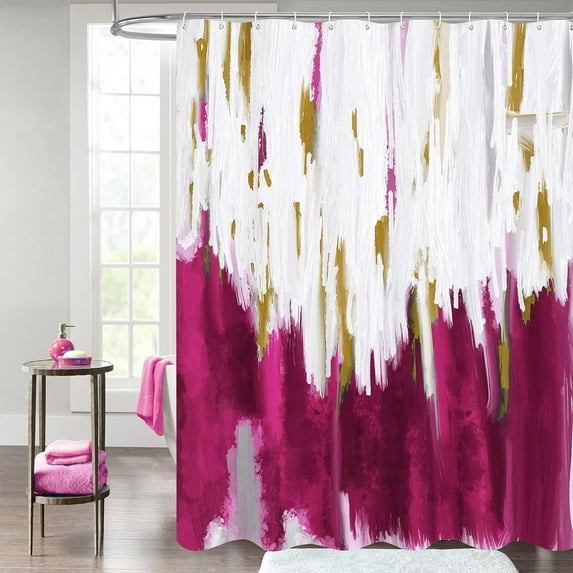 Extra Long Dark Pink Shower Curtain Set 72 x 84, Modern Ombre 84 inch XL Shower Curtains for Chic Vintage Abstract Bathroom Decor, Brush Strokes Oil Painting Fabric Shower Curtain