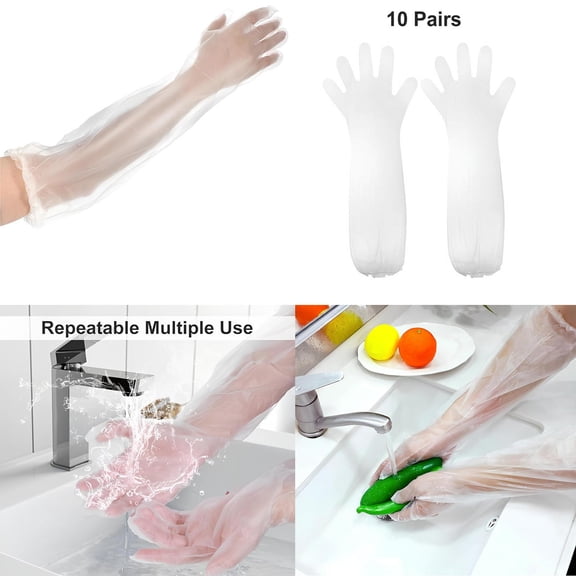 Extra Long Disposable Cleaning Gloves 10 Pairs | Waterproof 23.6 Reusable Arm Protection | Durable Textured Grip | Wide Cuff | Kitchen, Dishwashing, Household, Cooking, Cleaning