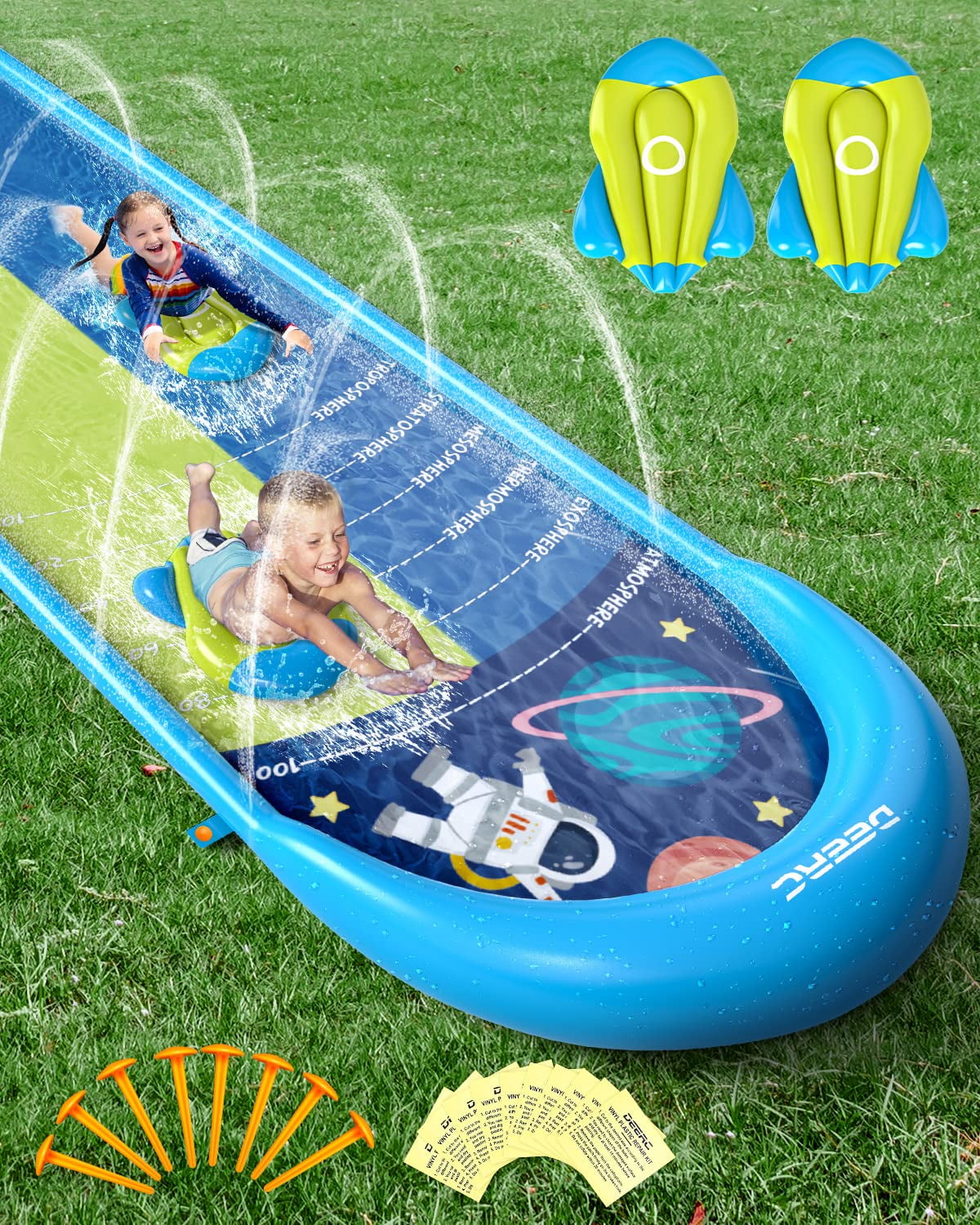 Extra Long Double Slip Splash and Slide with 2 Bod