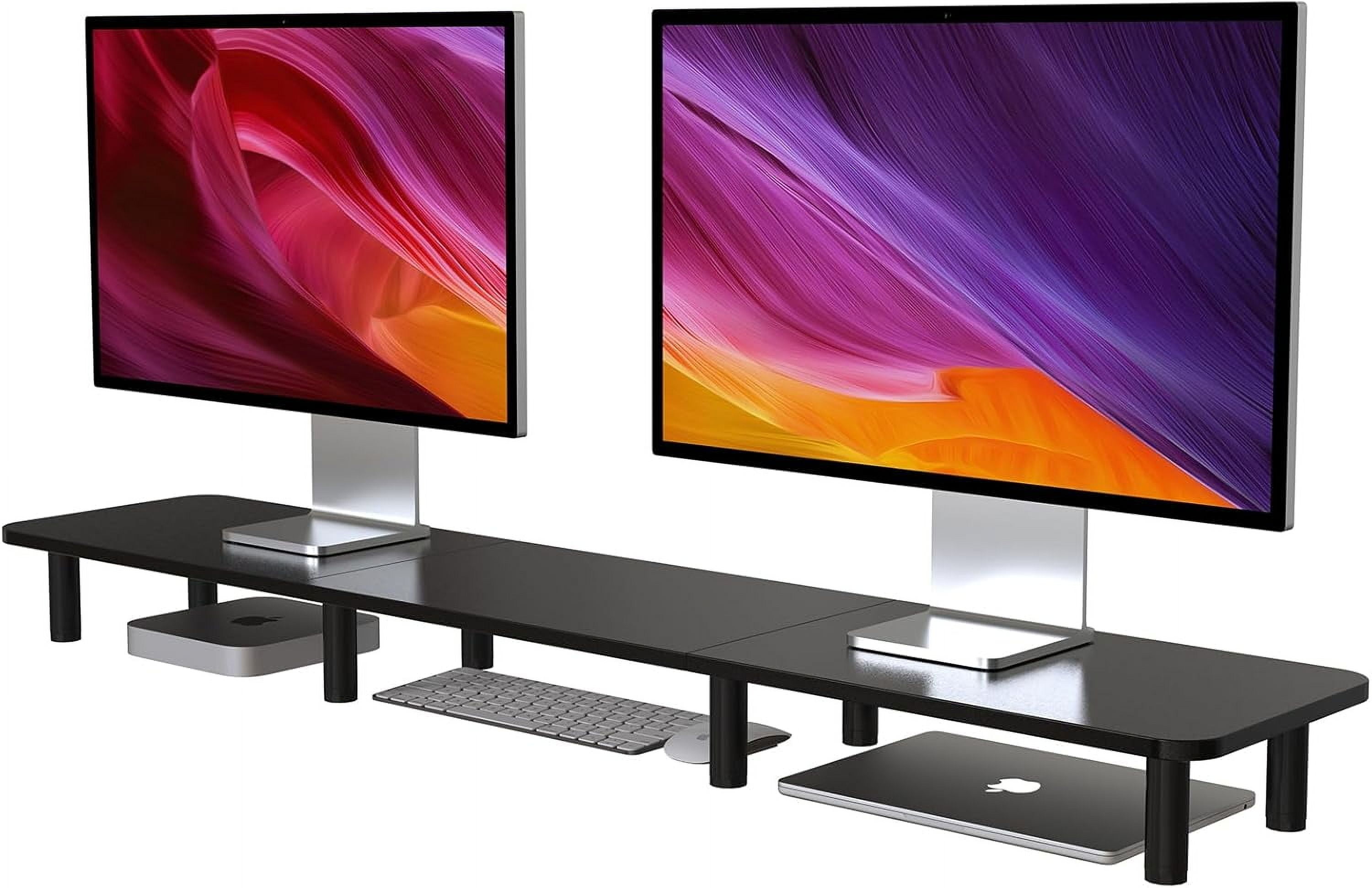 Extra Long Dual Monitor Stand - 43.7 Inch Wide Wood and Steel Desktop Riser for Home Office Desk Organization