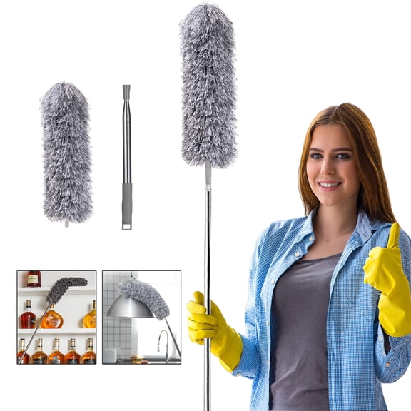 Extra-Long Dusters with Extension Pole 100-inch for Cleaning, Bendable Microfiber Head Washable Ceiling Fan Duster for High Ceilings, Furniture