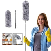Extra-Long Dusters with Extension Pole 100-inch for Cleaning, Bendable Microfiber Head Washable Ceiling Fan Duster for High Ceilings, Furniture