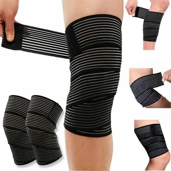 Extra Long Elastic Knee Wrap, Compression Bandage Brace Support for Legs,Suitable for Squat, Basketball, Running, Tennis, Soccer, Football (Black,2 Pcs)
