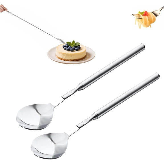 Extra Long Extension Fork Prank Telescoping from 8.7 to 25 Inches Stainless Steel Extendable Dinner Fruit Dessert Spoon for Meal Fun and Practical Jokes