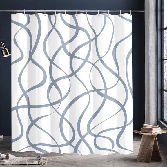 Extra Long Fabric Shower Curtain 72x84 Inch, Light Blue Printed Striped Modern for Bathroom Curtains Machine Washable