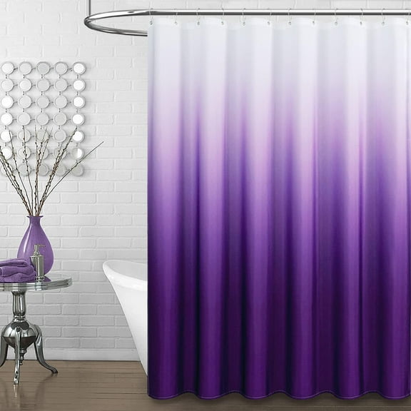 Extra Long Fabric Shower Curtains, 72'' x 84'' Inch Long Ombre Linen Textured Weighted Shower Curtain Set with Metal Hooks, Tall Hotel Spa Neutral Cloth Shower Curtains for Bathroom Decor, Purple