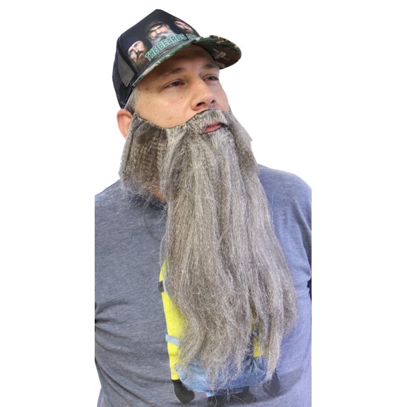 Extra Long Fake Grey Salt & Pepper Beard w/ Mustache (One Size Fits All)