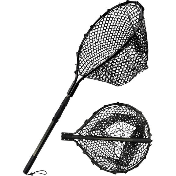 Extra Long Fishing Net - 70" Telescoping Handle Large Rubber Landing Net for Kayak, Pier & Boat - Foldable Heavy Duty Saltwater Net - Catch & Release Snag-Free Mesh for Large Fish