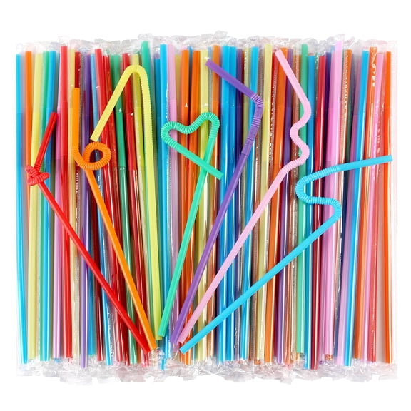 Extra Long Flexible Plastic Drinking Straws – 10.24" (Extends to 12.6"), Colorful Bendy Disposable Straws for 30/40 oz Tumblers, Smoothie, Milkshake – 100/200 Ct, Unwrapped or Individually Wrapped
