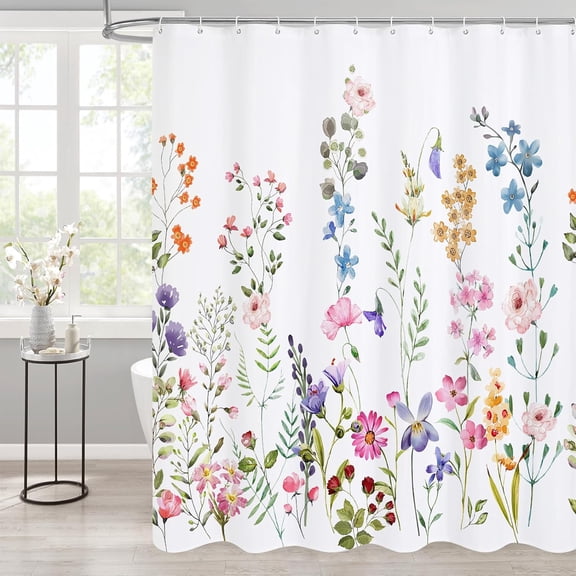 Extra Long Floral Shower Curtain 72 x 84, Vintage Bathroom Shower Curtain with Watercolor Flower, XL Rustic Plant Flower Shower Curtains for Chic Bathroom Decor