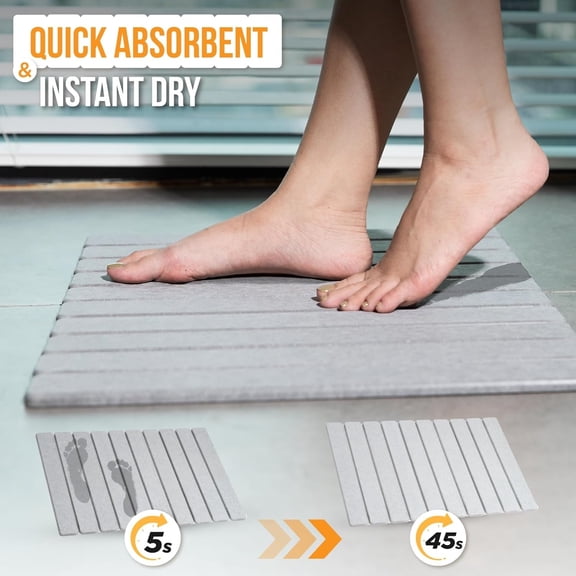 Extra Long Foldable Stone Bath Mat 32 x 15 - Diatomaceous Earth Shower Mat, Non-Slip Quick-Dry Stone Bath Mats for Bathroom, Super Absorbent, Compact Design, Easy to Clean, Light Grey