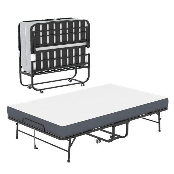 Extra Long Folding Bed for Tall People, Heavy-Duty 450lbs Capacity Rollaway Guest Bed with 5" Memory Foam Mattress