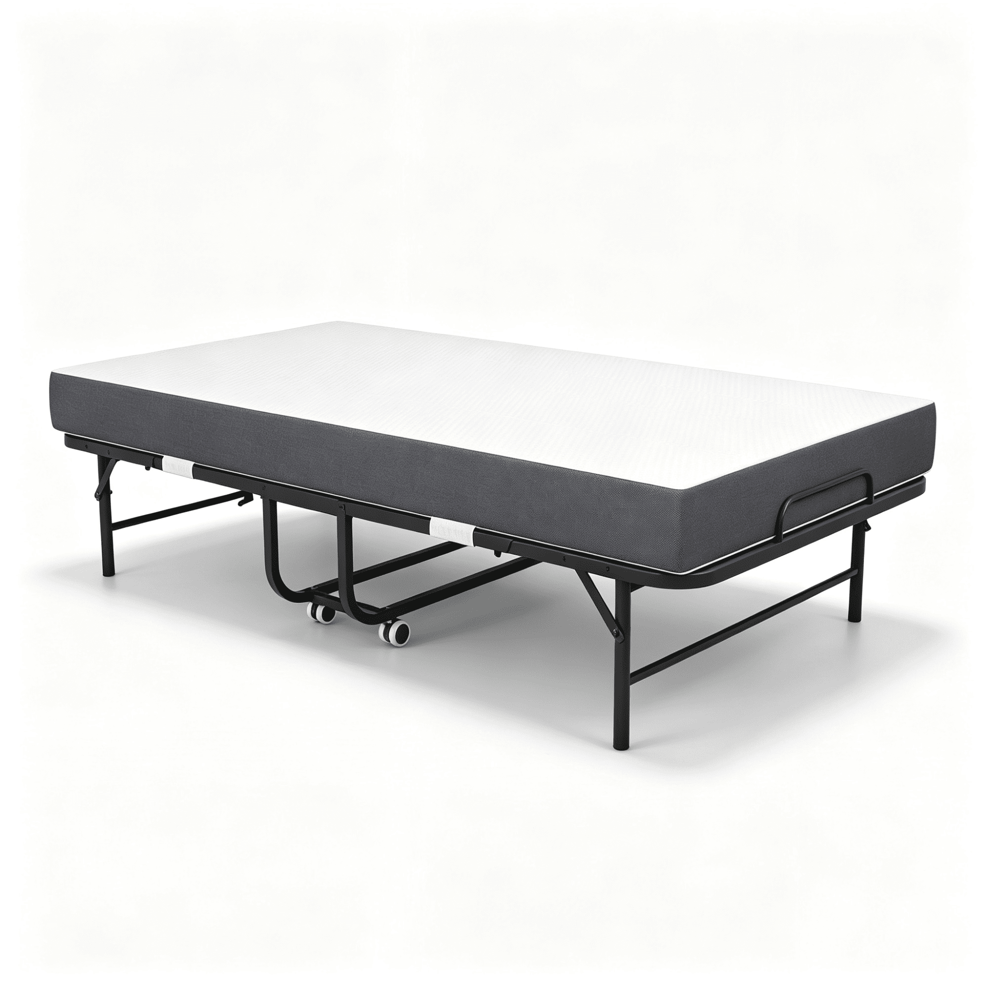 Extra Long Folding Bed for Tall People, Heavy-Duty Steel Rollaway Guest Bed with 5 in Memory Foam Mattress, Space Saving Twin Size