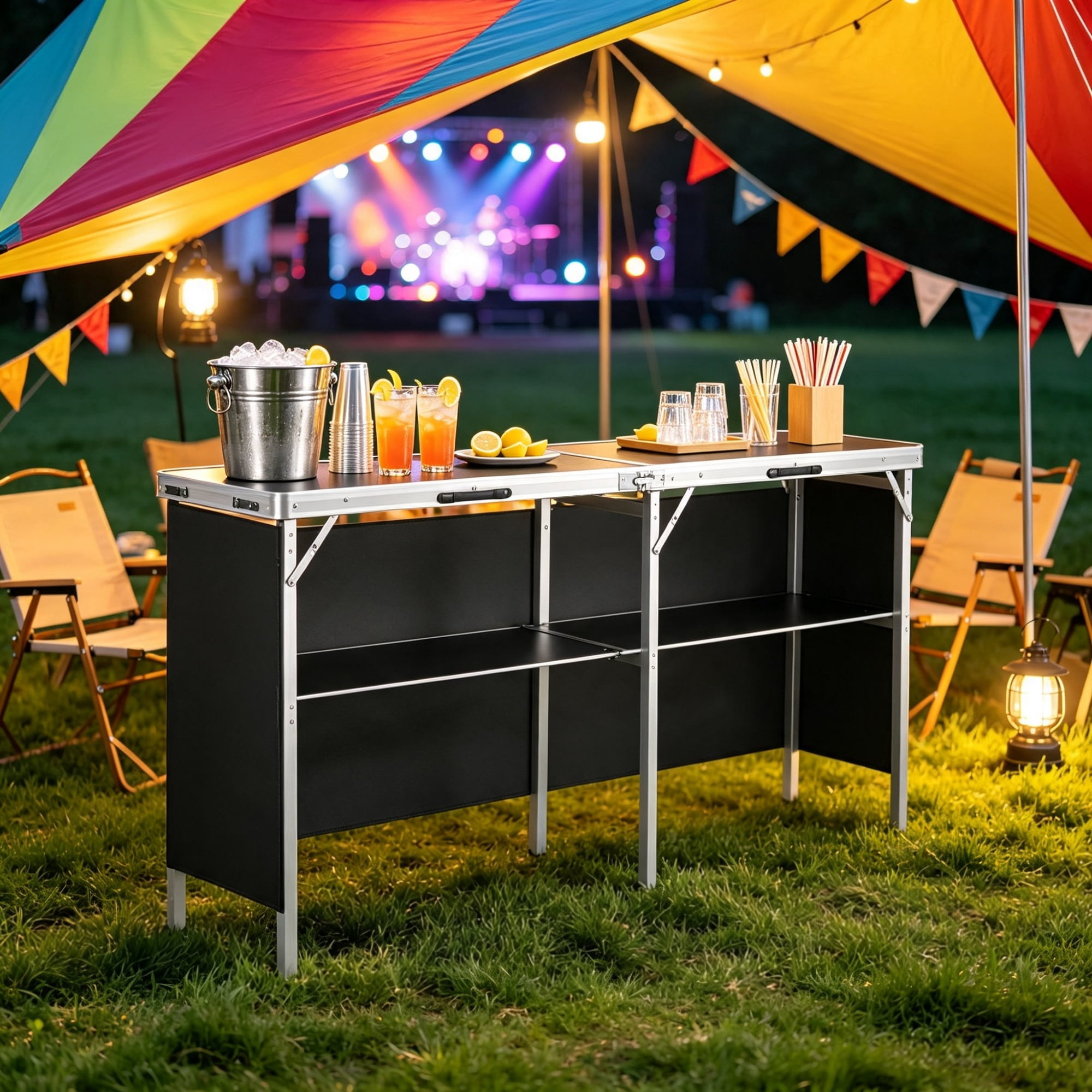 Extra Long Folding Portable Bar Table, Tradeshow Podium Table with Carrying Case, for Party Picnic & Exhibition, 77.95" x 15.16" x 34.65"