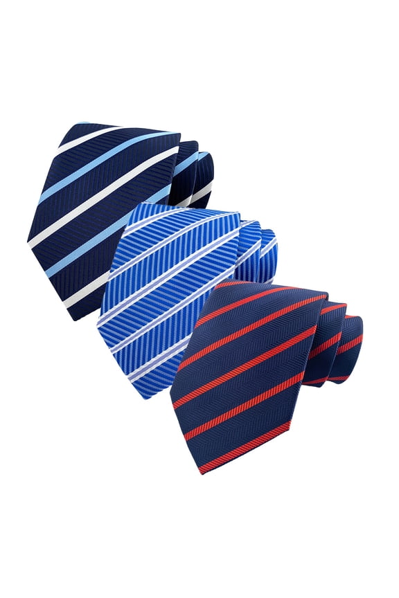 Pack of 3 Men‘s Woven Jacquard Neckties - Classic Stripe & Check Pattern, Extra Long Length for Big & Tall, Formal Business and Wedding Party Ties