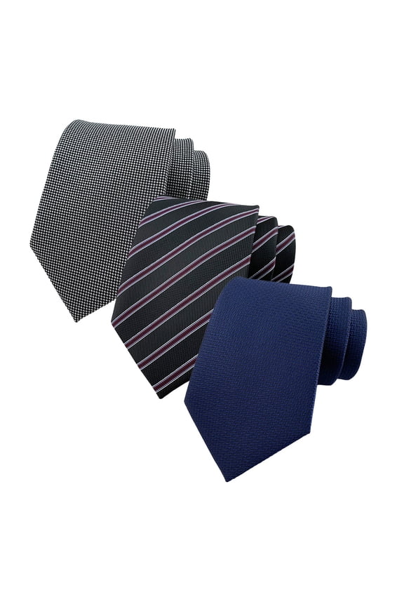 Extra Long Formal Ties for Big & Tall Men - 3-Pack of Jacquard Woven Neckties with Classic Stripe & Check Patterns, Suitable for Business & Wedding