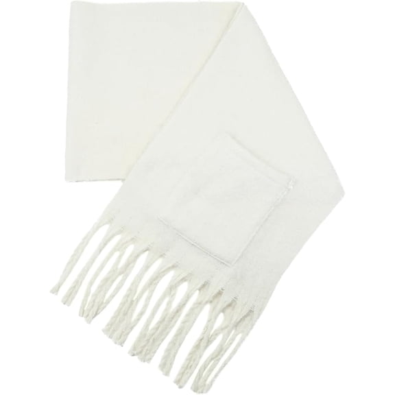Extra Long Fringe Scarf with Pockets for Women, Knit Scarf with 2 Front Pockets for Phone, Chunky Blanket Scarf