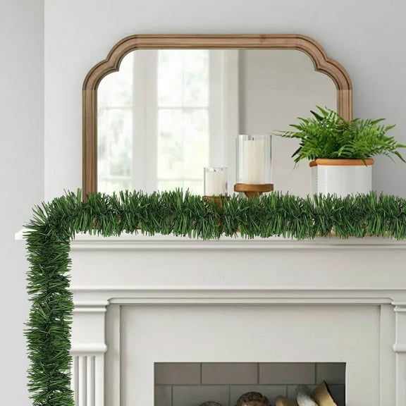 Extra Long Green Rattan Wreath - 118 Inch Christmas Door Decor with Pull Ribbon (Lifelike & Weatherproof)