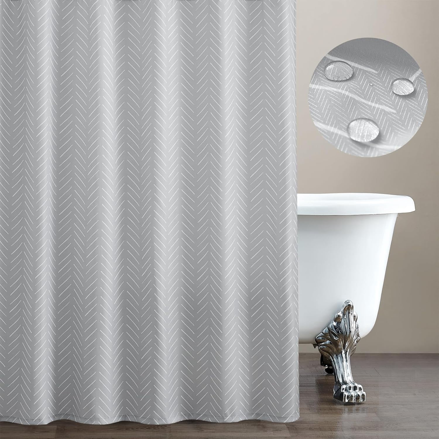 No Hooks Needed Shower Curtain Set - Linen Textured, 54x80 Inches With Snap-In Fabric Liner, Charcoal Grey, Hotel Luxury Style
