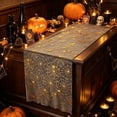 thumbnail image 1 of Extra Long Halloween Table Runner, Black Sheer Table Runner with Gold Print, Gothic Spider Web Table Decor for Halloween Party, Dining Table, Mantel, and Home Display, 1 of 6